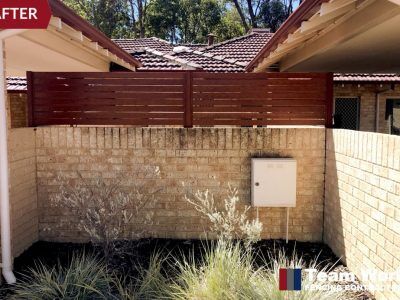 Before After Photos - Jarrah Aluminium Vertical Slat Fencing on Top of Brick Wall