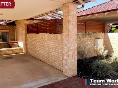Before After Photos - Jarrah Aluminium Vertical Slat Fencing on Top of Brick Wall