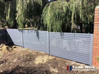 Grey Aluminium Slat Fencing Installation by Team Work Fencing Perth