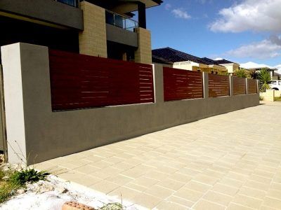 Red Horizontal Aluminium Slat Fencing and Gate