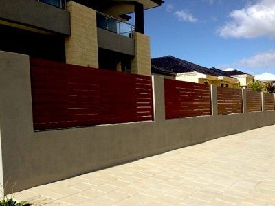Red Horizontal Aluminium Slat Fencing and Gate