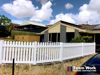 Side View of White PVC Picket Fence in Perth WA