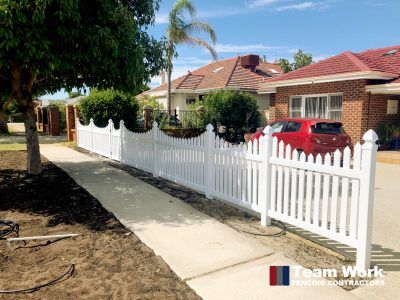 White PVC Curved Top Picket Fence Perth